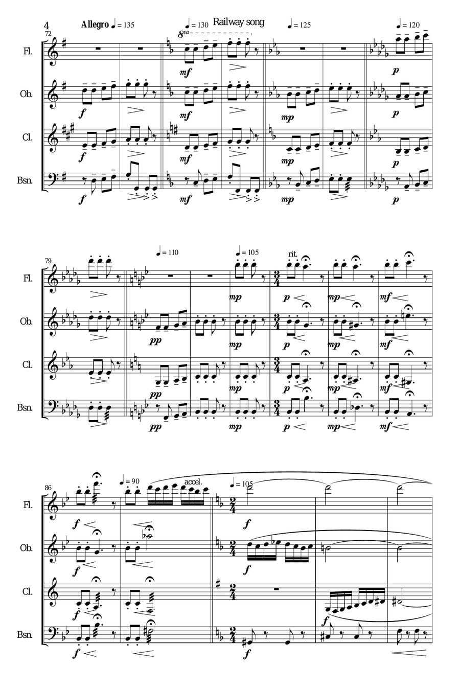 Railway Song (Auf de schwäb'sche Eisebahne) for wind quartet Woodwind Quartet scores gallery preview page 4