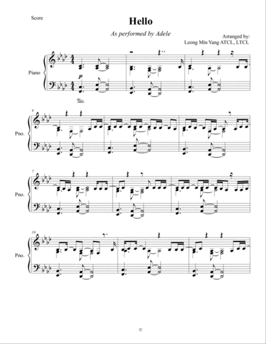 Hello Piano Solo scores gallery preview page 1