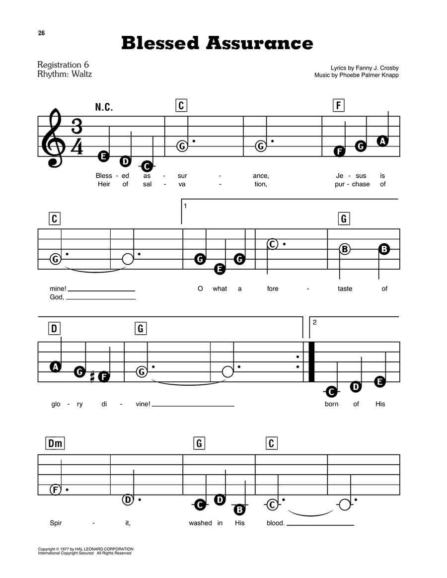 Blessed Assurance Electronic Keyboard scores gallery preview page 1
