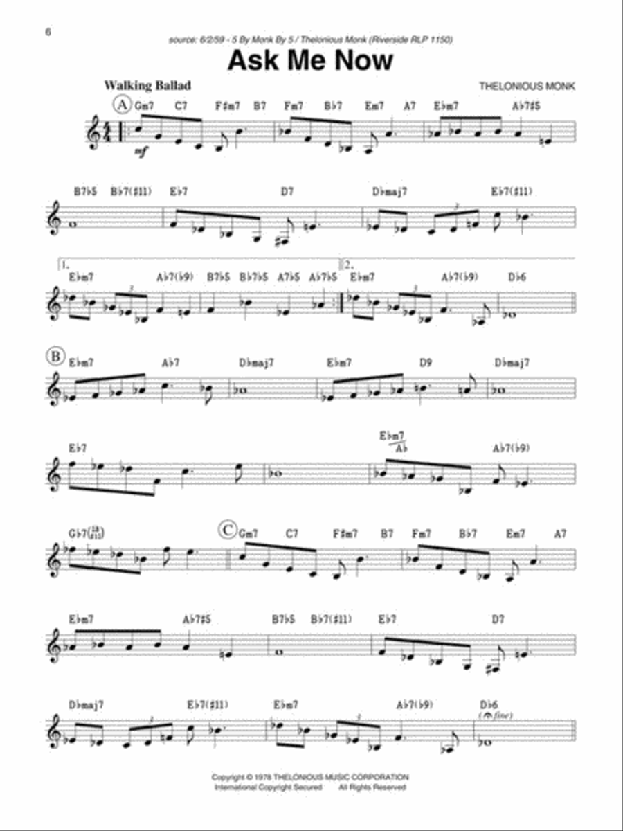 Thelonious Monk Fake Book Electric Guitar scores gallery preview page 5
