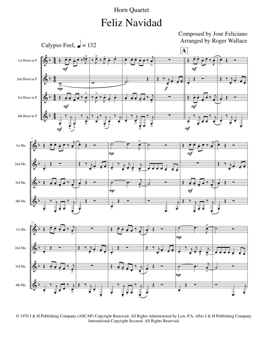 Feliz Navidad Brass Quartet scores gallery preview page 1