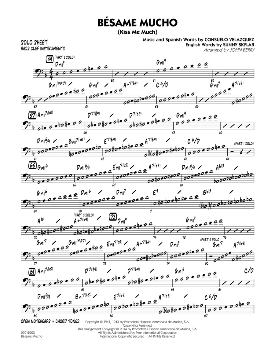 Besame Mucho (Kiss Me Much) - Bass Clef Solo Sheet Jazz Ensemble scores gallery preview page 1