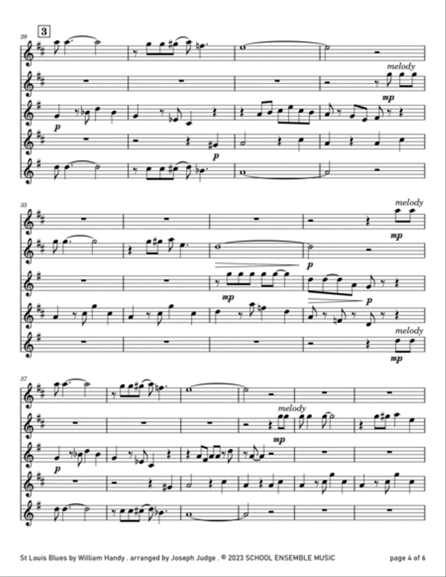 St Louis Blues by Handy for Saxophone Quartet in Schools Saxophone Quartet scores gallery preview page 4