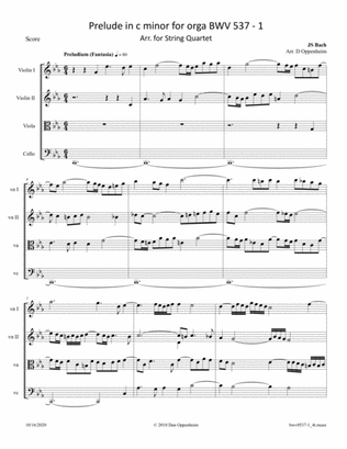 Bach: Prelude in C minor for Organ BWV 537 arr. for String Quartet