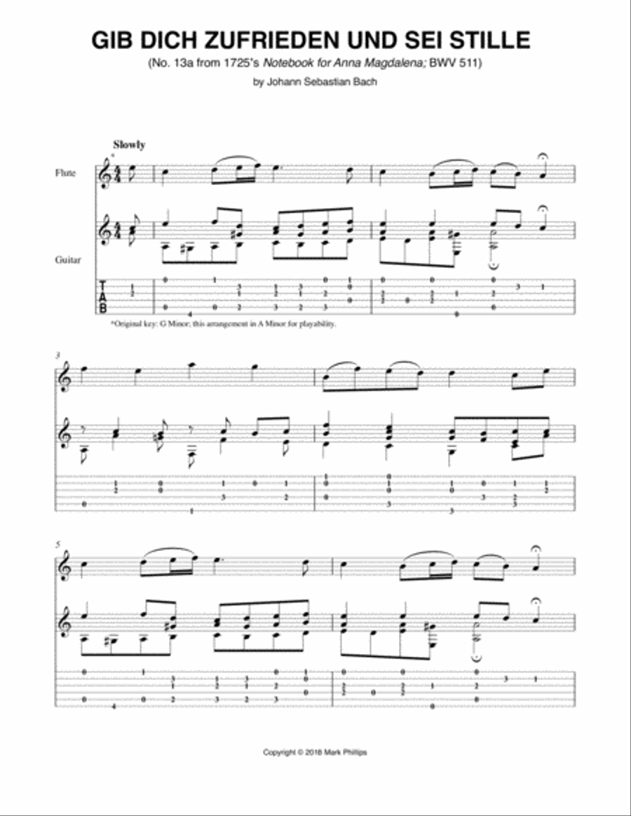 Gib dich zufrieden und sei stille (BWV 511) Flute scores gallery preview page 1