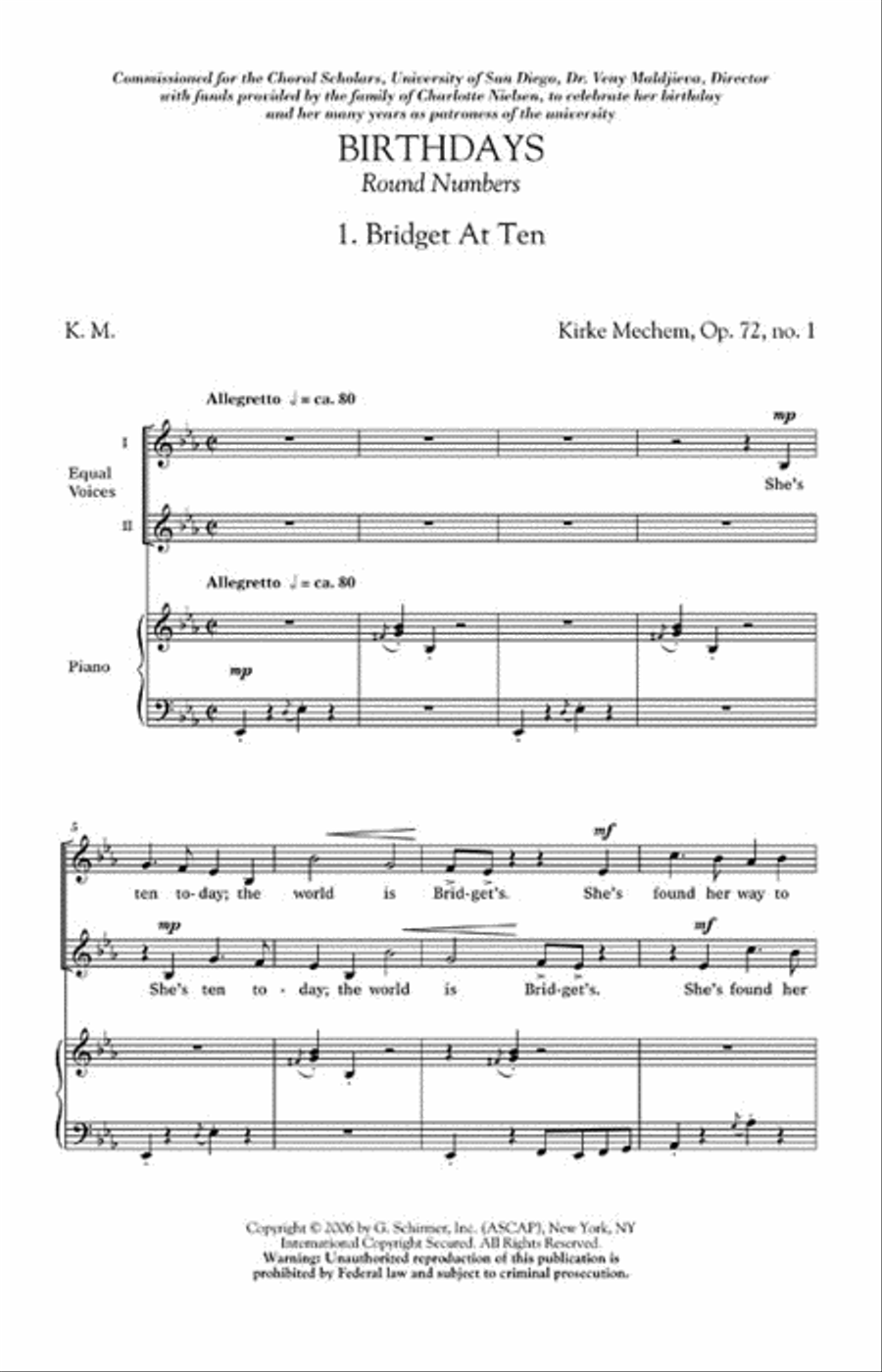 Birthdays / Round Numbers Op. 72 4-Part scores gallery preview page 2