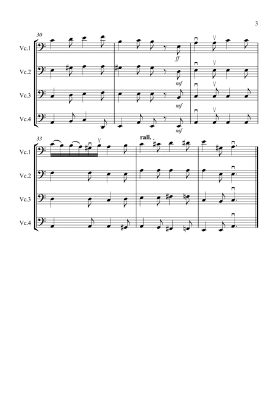 Sonatina by Beethoven for Cello Quartet Cello Solo scores gallery preview page 3