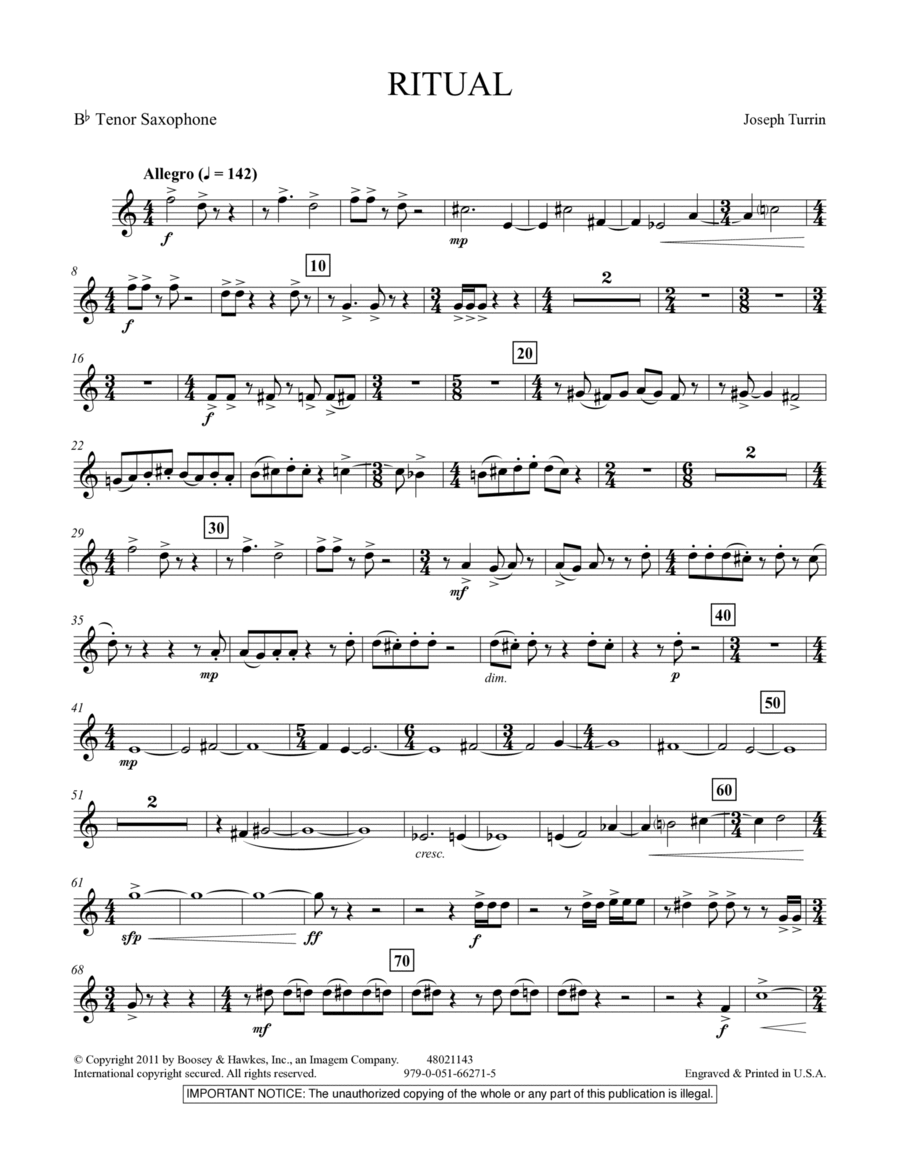 Ritual - Bb Tenor Saxophone Concert Band scores gallery preview page 1