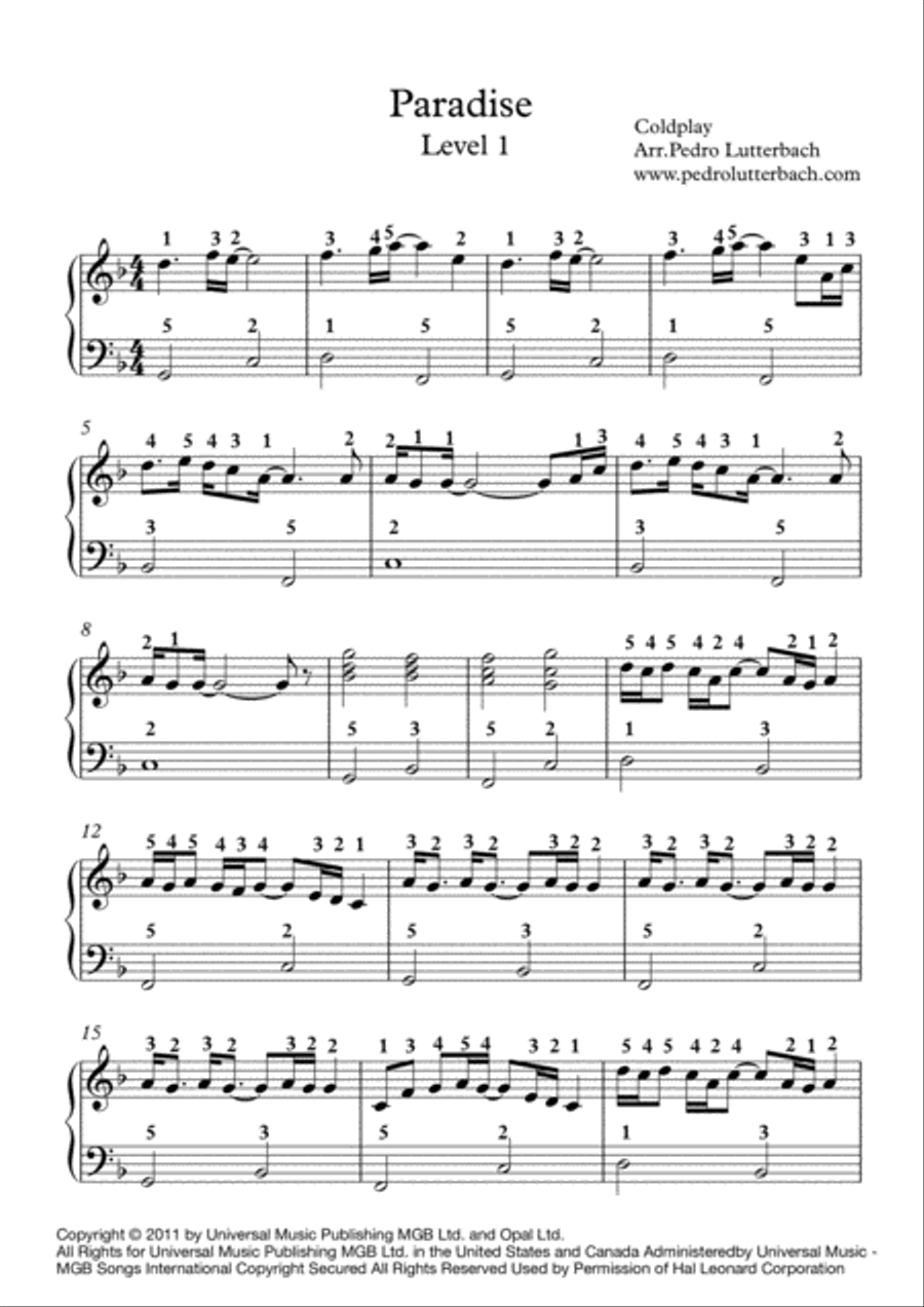 Paradise Easy Piano scores gallery preview page 1