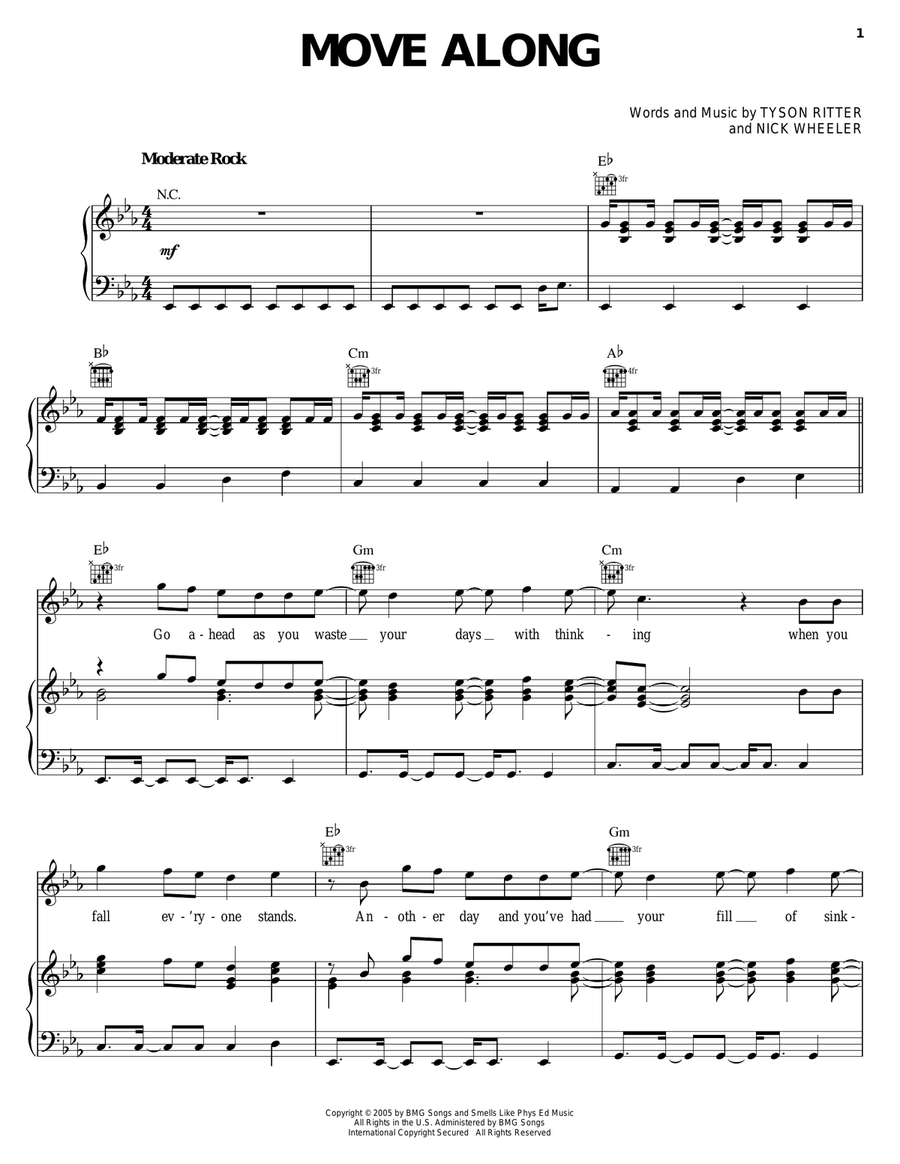 Move Along Piano, Vocal, Guitar scores gallery preview page 1