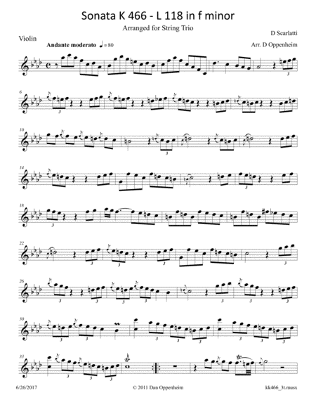 Scarlatti D: Sonata in f minor K 466 (L 118) arr. for String Trio image number null