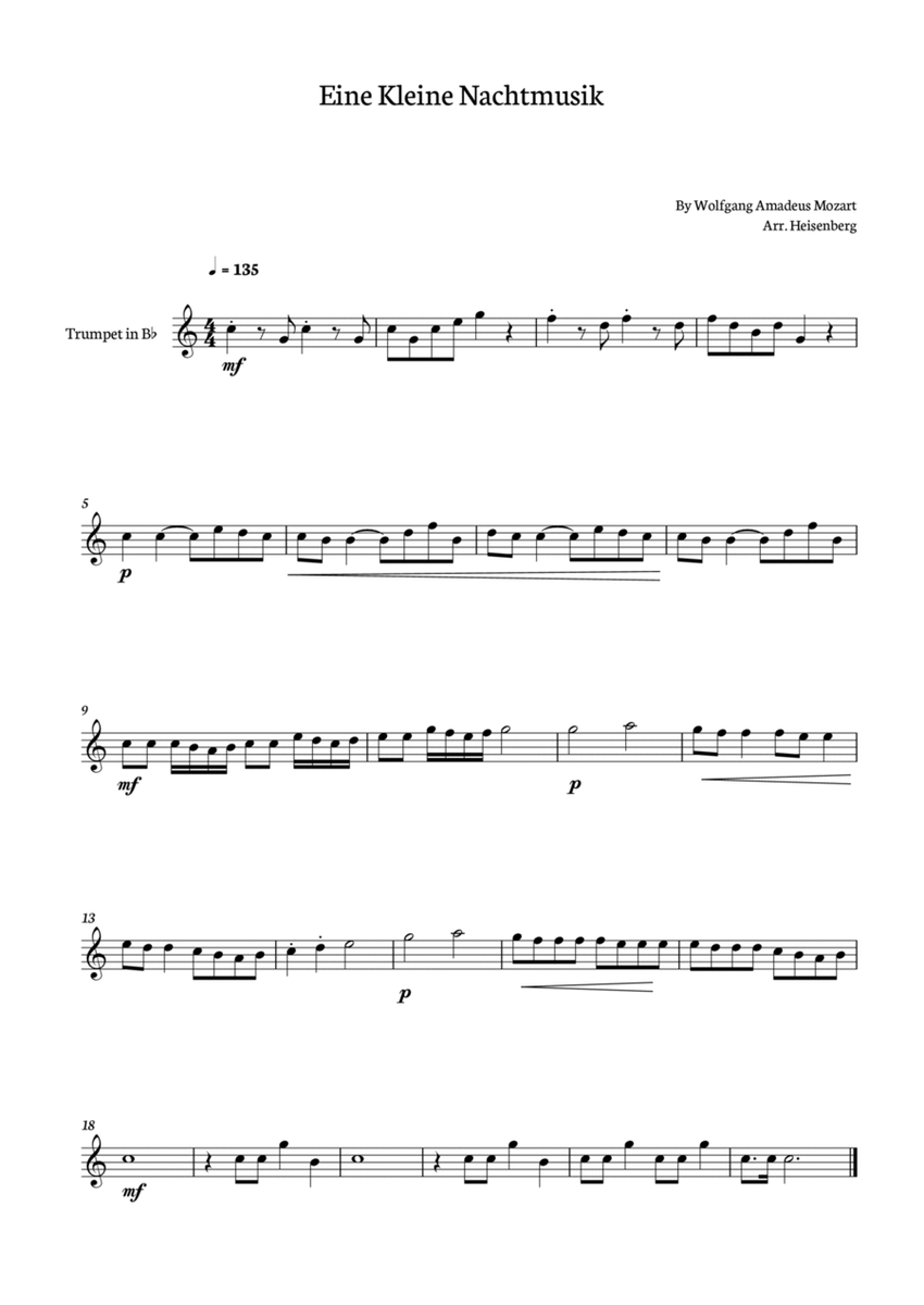Mozart - Eine Kleine Nachtmusik for Trumpet solo. image number null