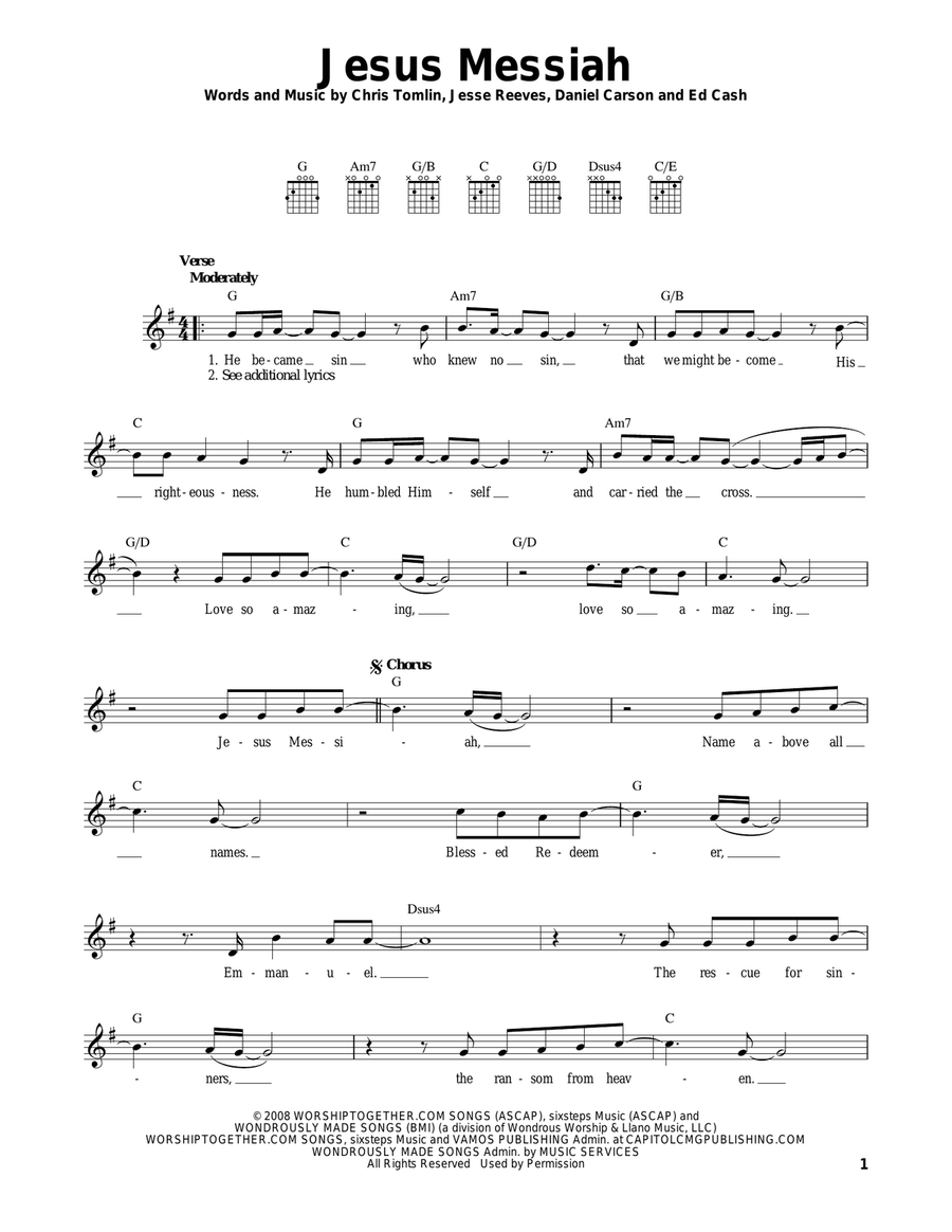 Jesus Messiah Easy Guitar scores gallery preview page 1
