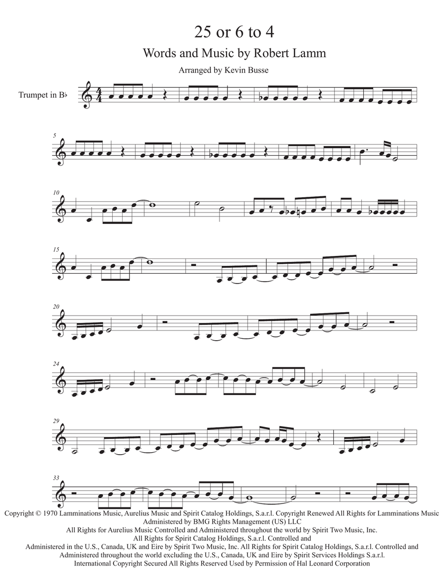 25 Or 6 To 4 Trumpet Solo scores gallery preview page 1
