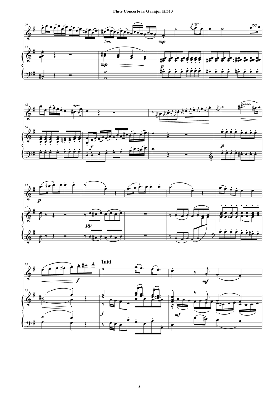Mozart - Flute Concerto in G major K 313 for Flute and Piano - Score and Part Flute Solo scores gallery preview page 5