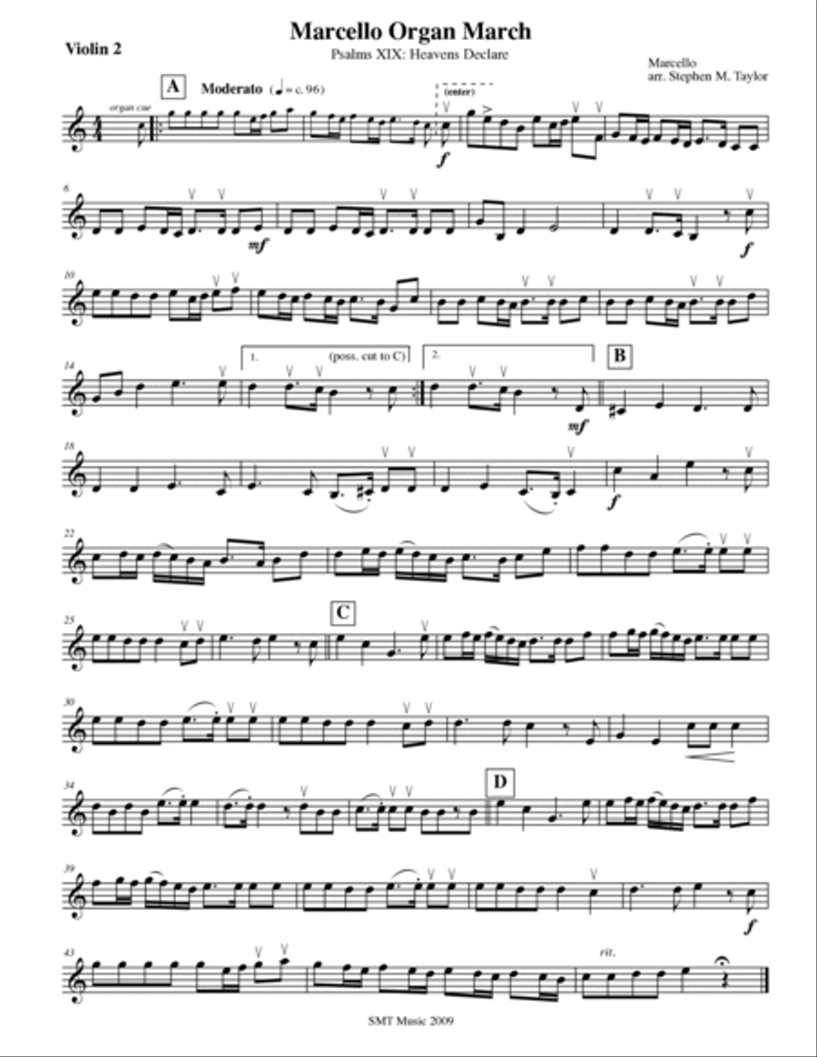 Marcello Organ March Psalm 19 for strings with Organ String Quartet scores gallery preview page 2