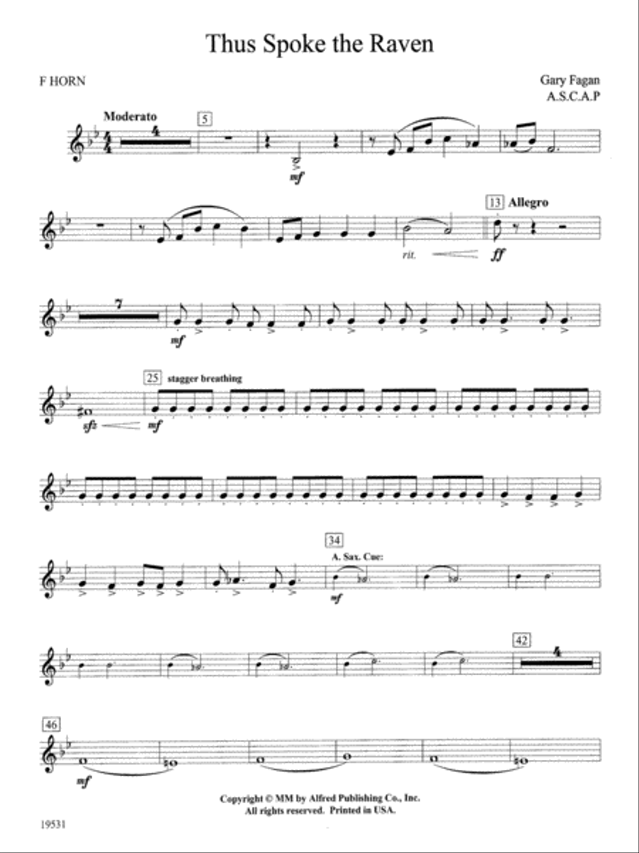 Thus Spoke the Raven: 1st F Horn Concert Band scores gallery preview page 1