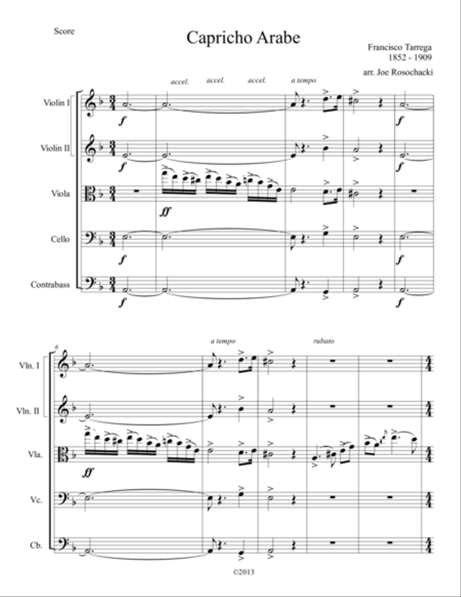 Capricho Arabe for String Orchestra String Quartet scores gallery preview page 1