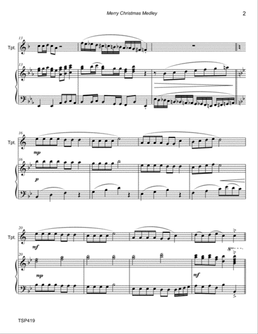 MERRY CHRISTMAS MEDLEY - TRUMPET SOLO with Piano accompaniment - 4 song medley Trumpet Solo scores gallery preview page 2