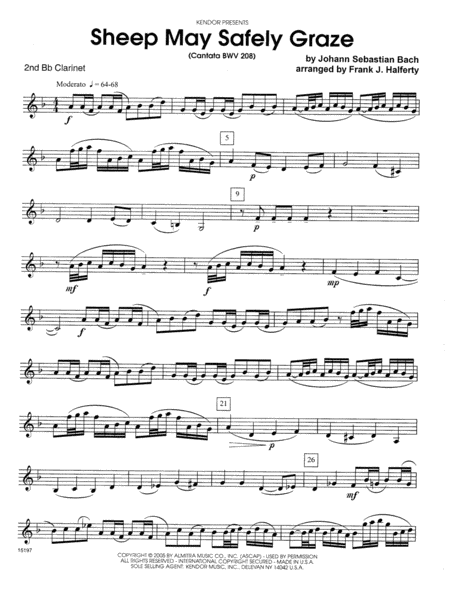 Sheep May Safely Graze (Cantata BWV 208) - 2nd Bb Clarinet