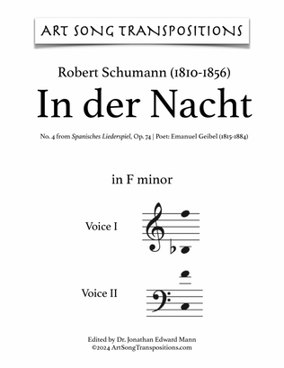 Book cover for SCHUMANN: In der Nacht, Op. 74 no. 4 (transposed to F minor, voice 2 in bass clef)