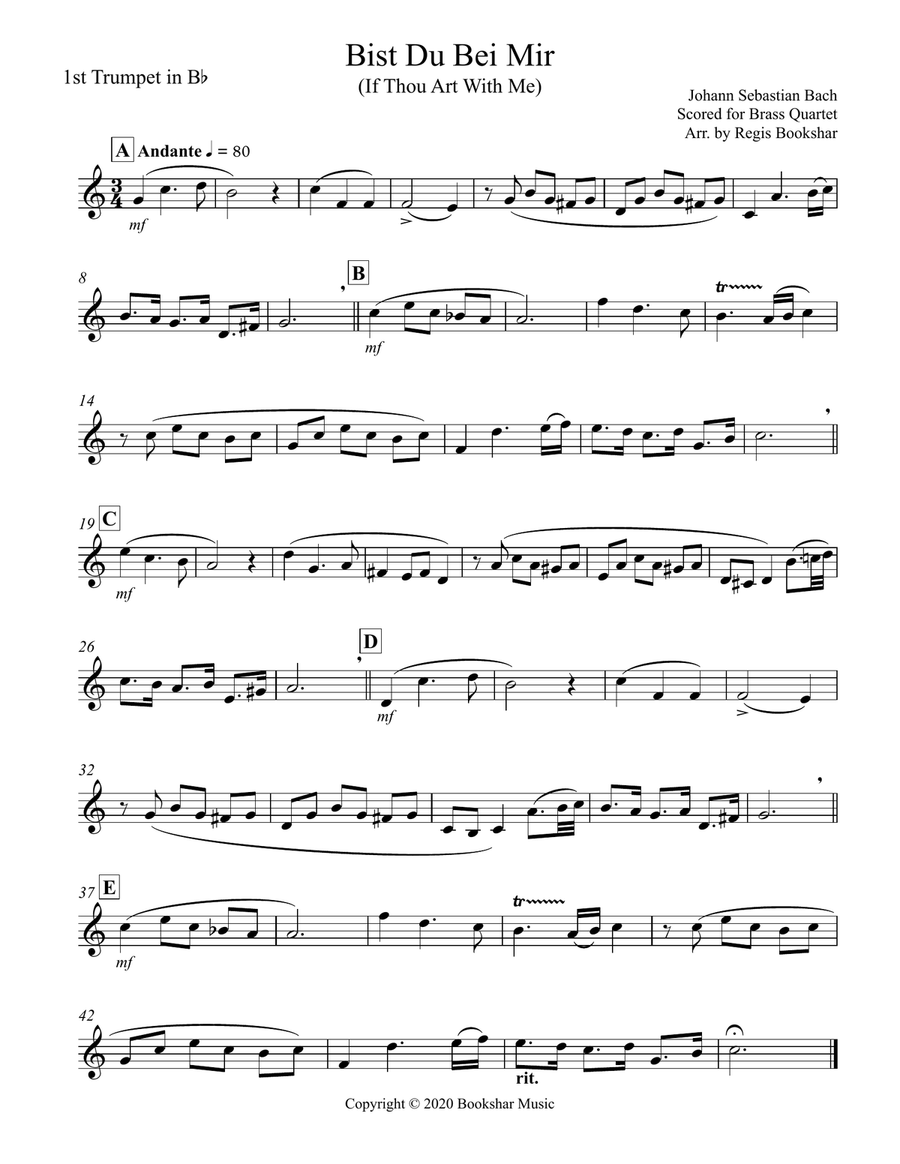 Bist Du Bei Mir (Brass Quartet - 2 Trumpets, 2 Trombones) Brass Ensemble scores gallery preview page 4
