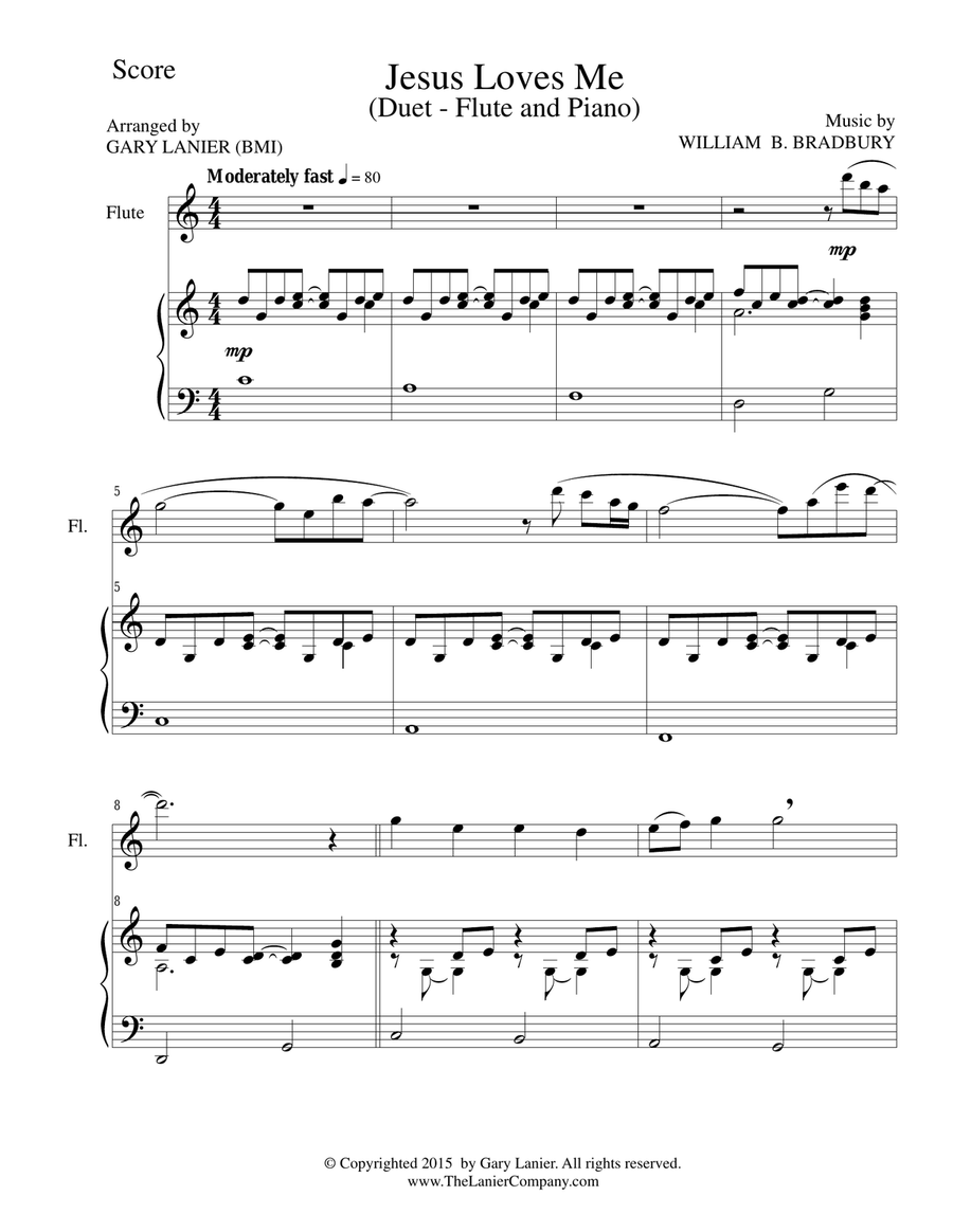 JESUS LOVES ME (Duet – Flute and Piano/Score and Parts) Woodwind Duet scores gallery preview page 1