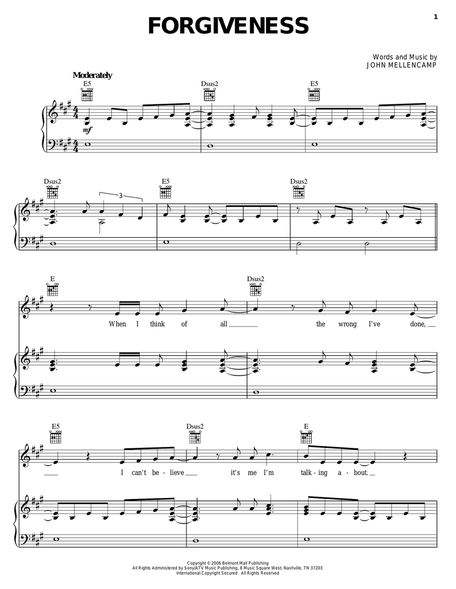 Forgiveness Piano, Vocal, Guitar scores gallery preview page 1