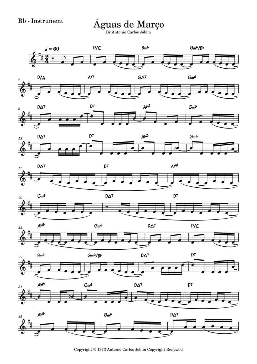 Águas De Março (waters Of March) B-Flat Trumpet scores gallery preview page 1