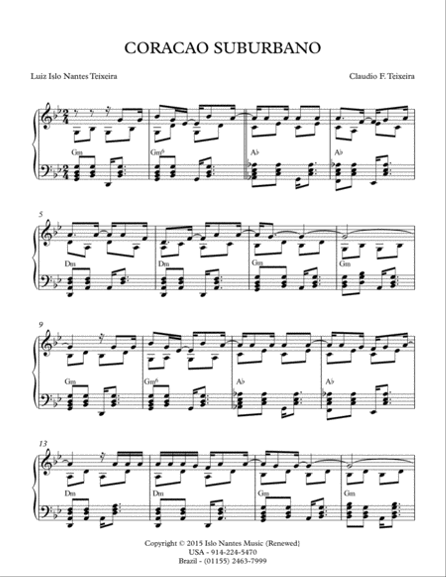 CORACAO SIUBURBANO CORACAO SIUBURBANO Piano Solo scores gallery preview page 1