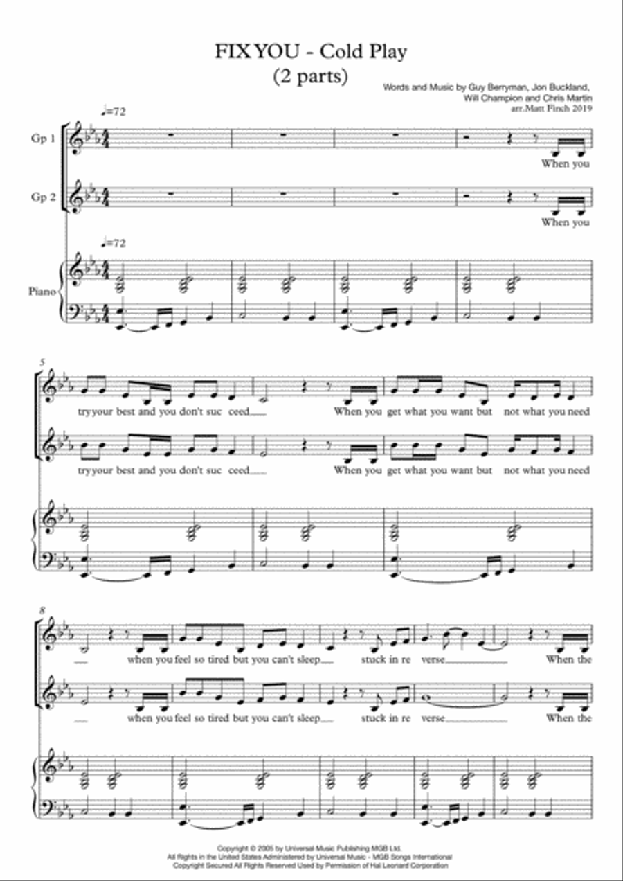 Fix You 2-Part scores gallery preview page 1