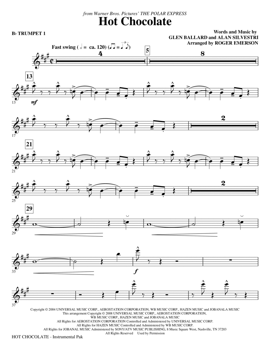 Hot Chocolate (from The Polar Express) - Bb Trumpet 1 Choir scores gallery preview page 1