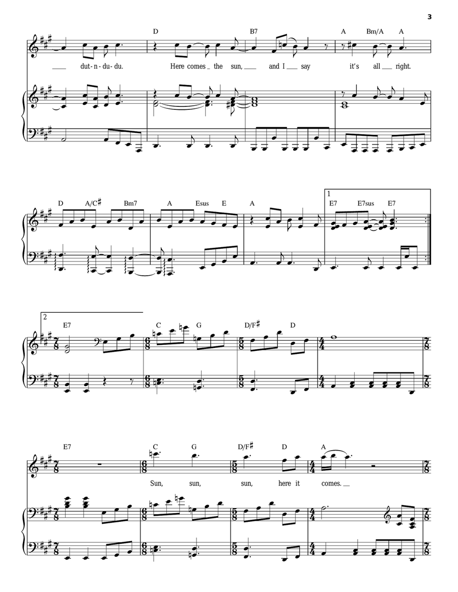 Here Comes The Sun Here Comes The Sun Piano, Vocal scores gallery preview page 3