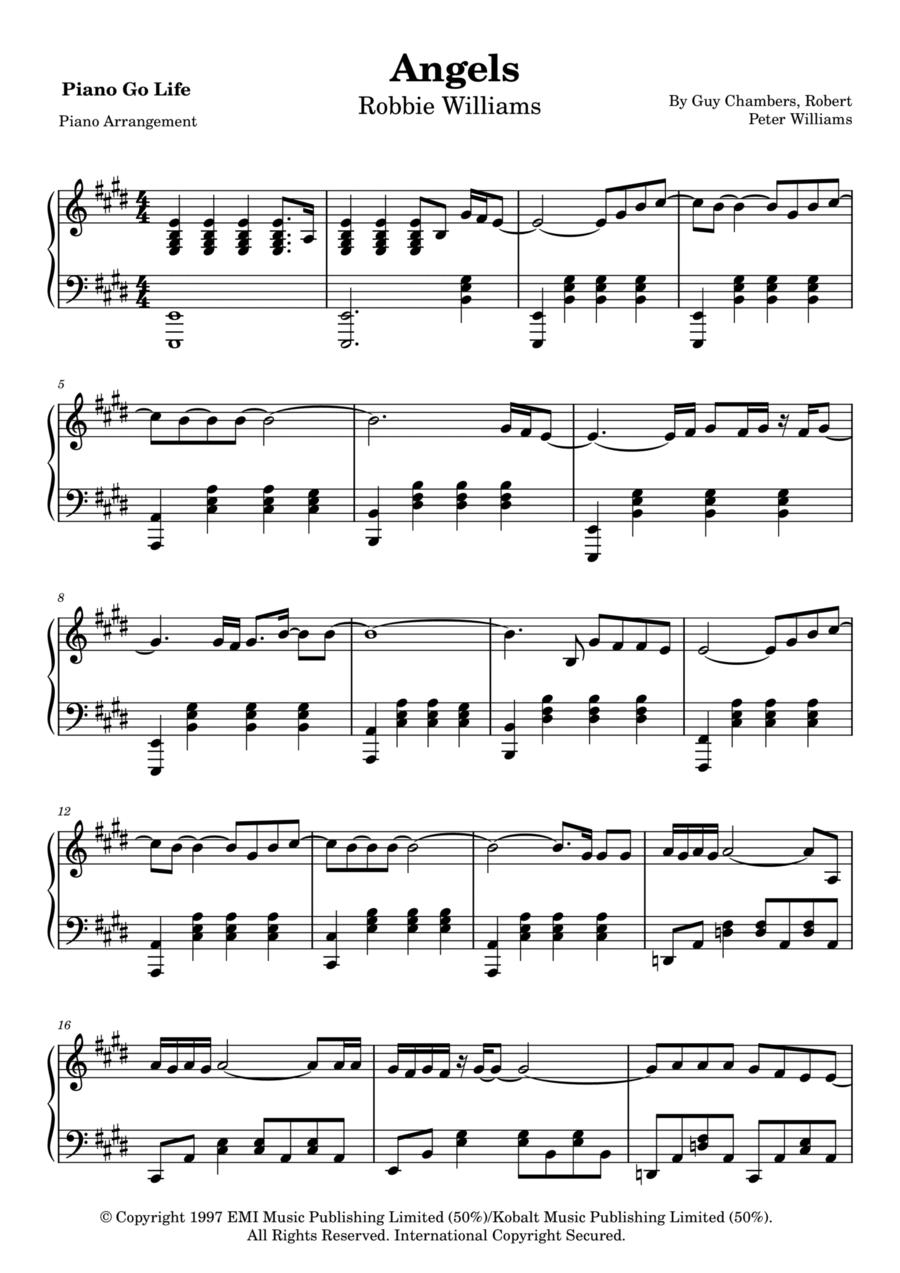 Angels Piano Solo scores gallery preview page 1