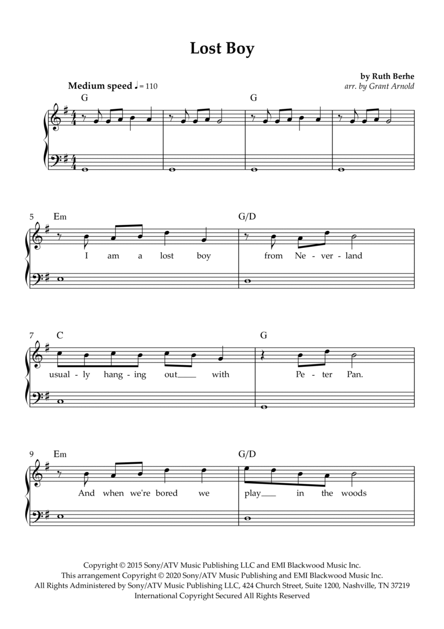 Lost Boy Easy Piano scores gallery preview page 1