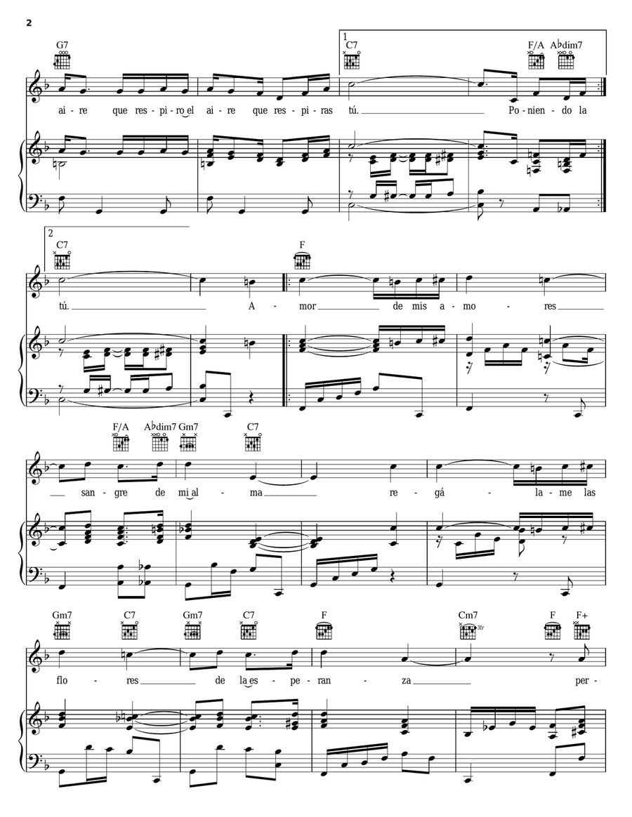Amor De Mis Amores Piano, Vocal, Guitar scores gallery preview page 2