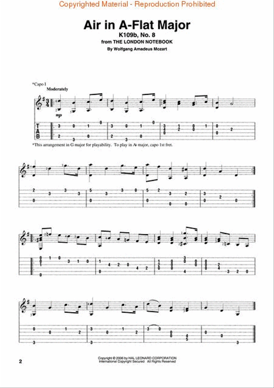 Fingerpicking Mozart Acoustic Guitar scores gallery preview page 2