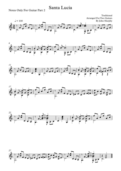 Santa Lucia For Guitar Duo Notes Only For Guitar Part 2 image number null