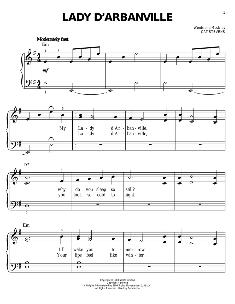 Lady D'Arbanville Lady D'Arbanville Easy Piano scores gallery preview page 1