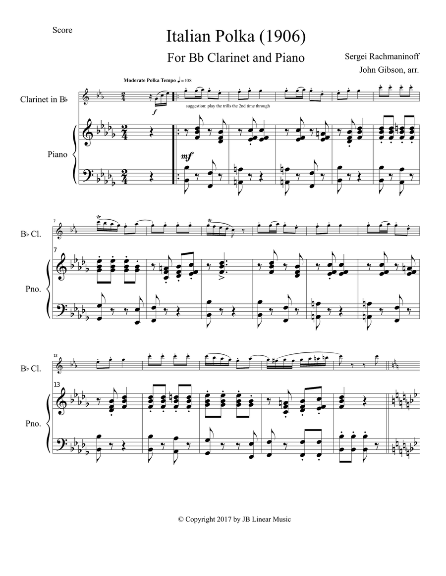 Italian Polka set for Clarinet and Piano Clarinet Solo scores gallery preview page 3