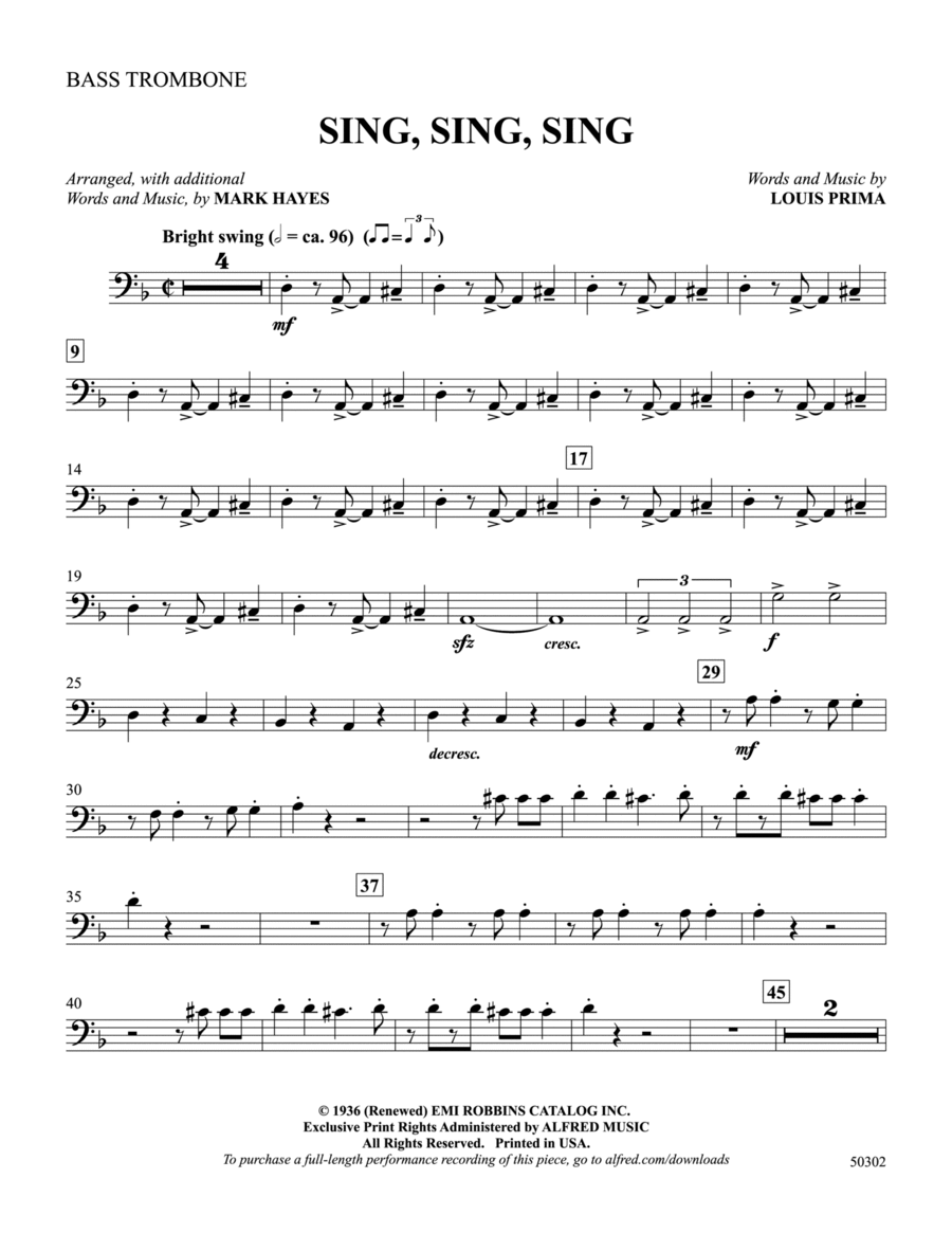 Sing, Sing, Sing: Bass Trombone Part scores gallery preview page 1