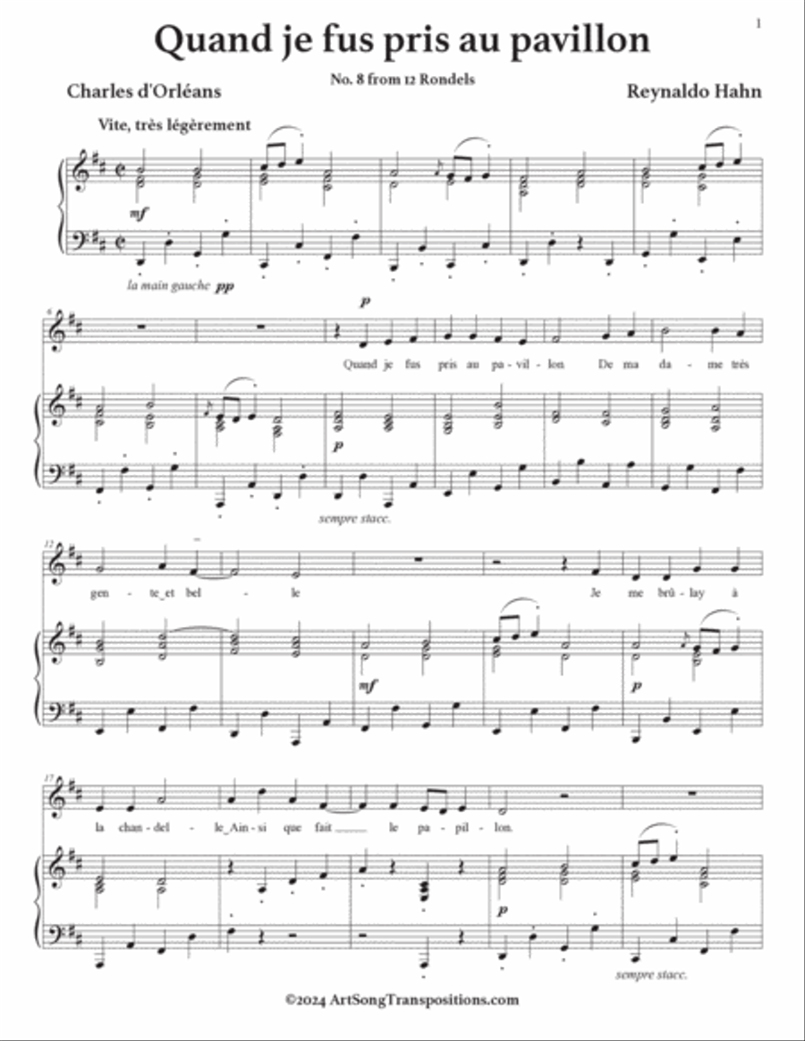 Quand je fus pris au pavillon (D major)