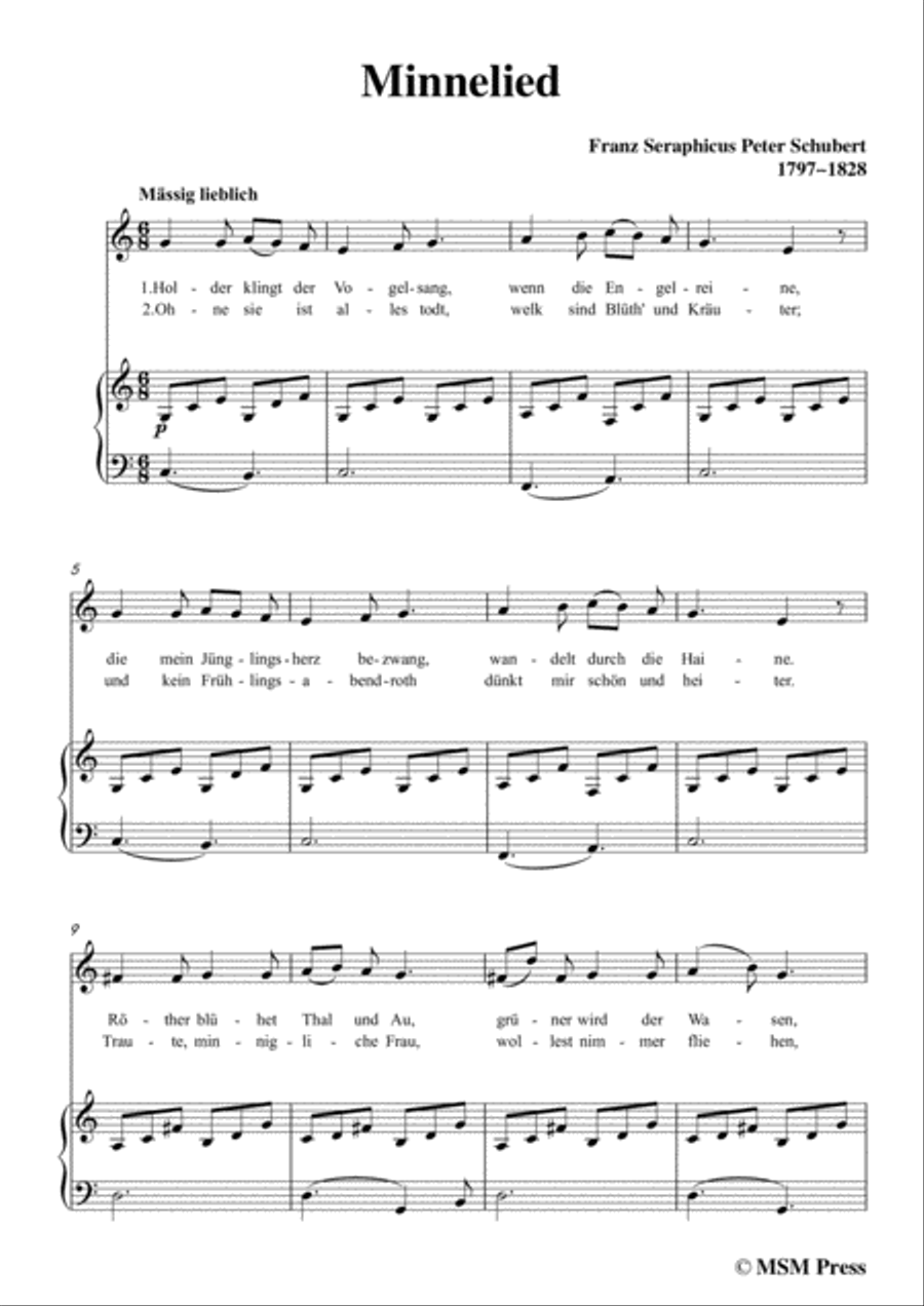 Schubert-Minnelied,in C Major,for Voice&Piano Voice scores gallery preview page 3