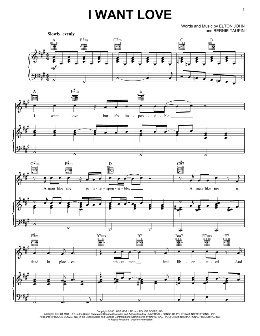 I Want Love Piano, Vocal, Guitar scores gallery preview page 1