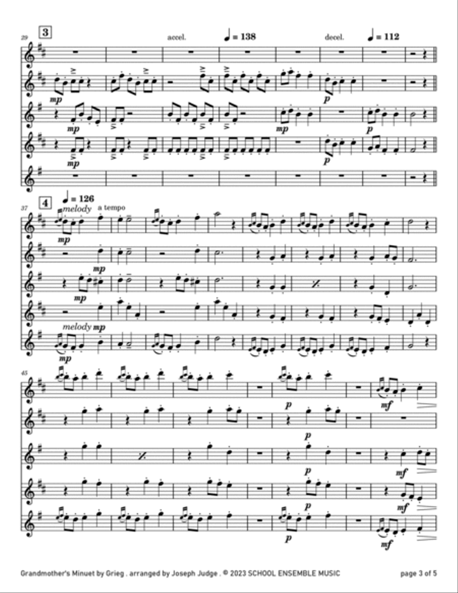 Grandmother's Minuet by Grieg for Saxophone Quartet in Schools Saxophone Quartet scores gallery preview page 3