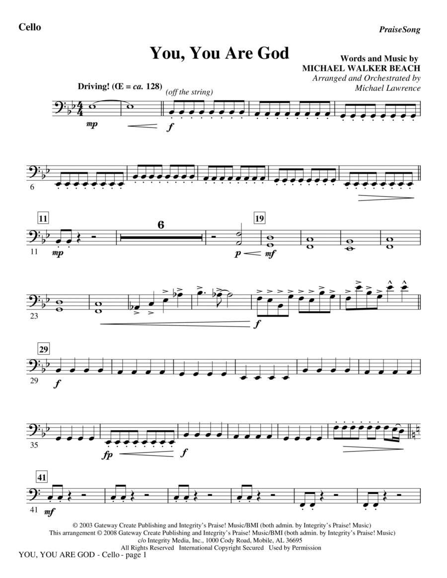 Book cover for You, You Are God - Cello