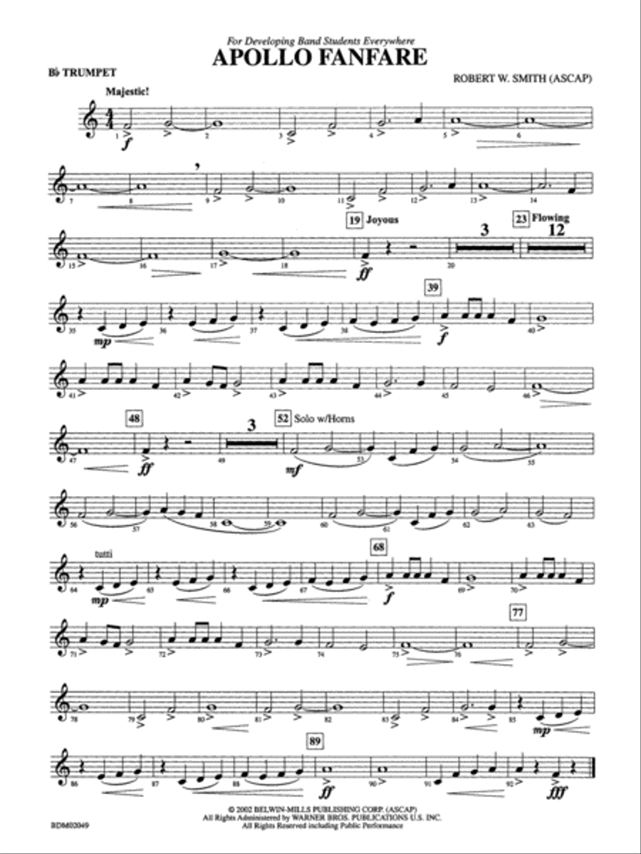 Apollo Fanfare: 1st B-flat Trumpet Concert Band scores gallery preview page 1