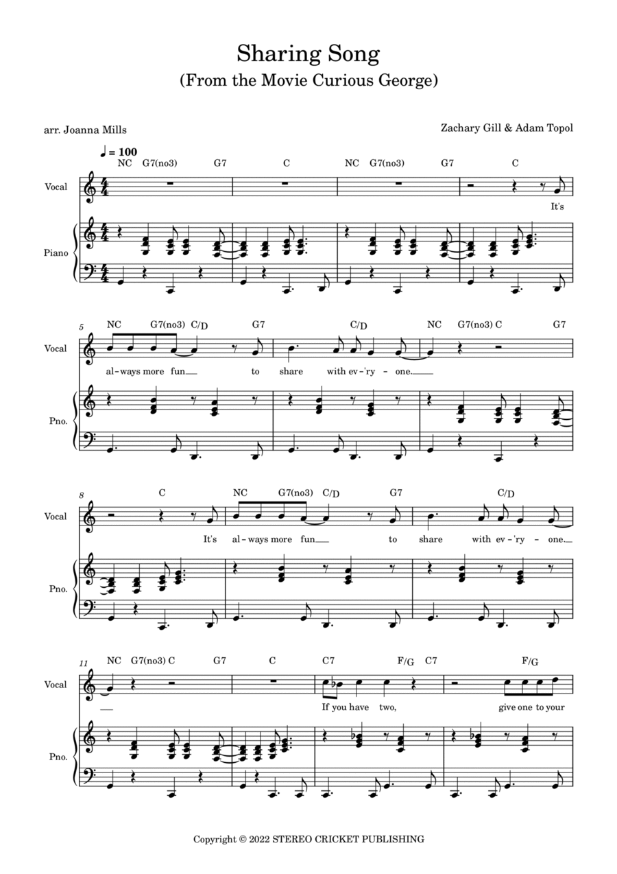 The Sharing Song Piano, Vocal, Guitar scores gallery preview page 1