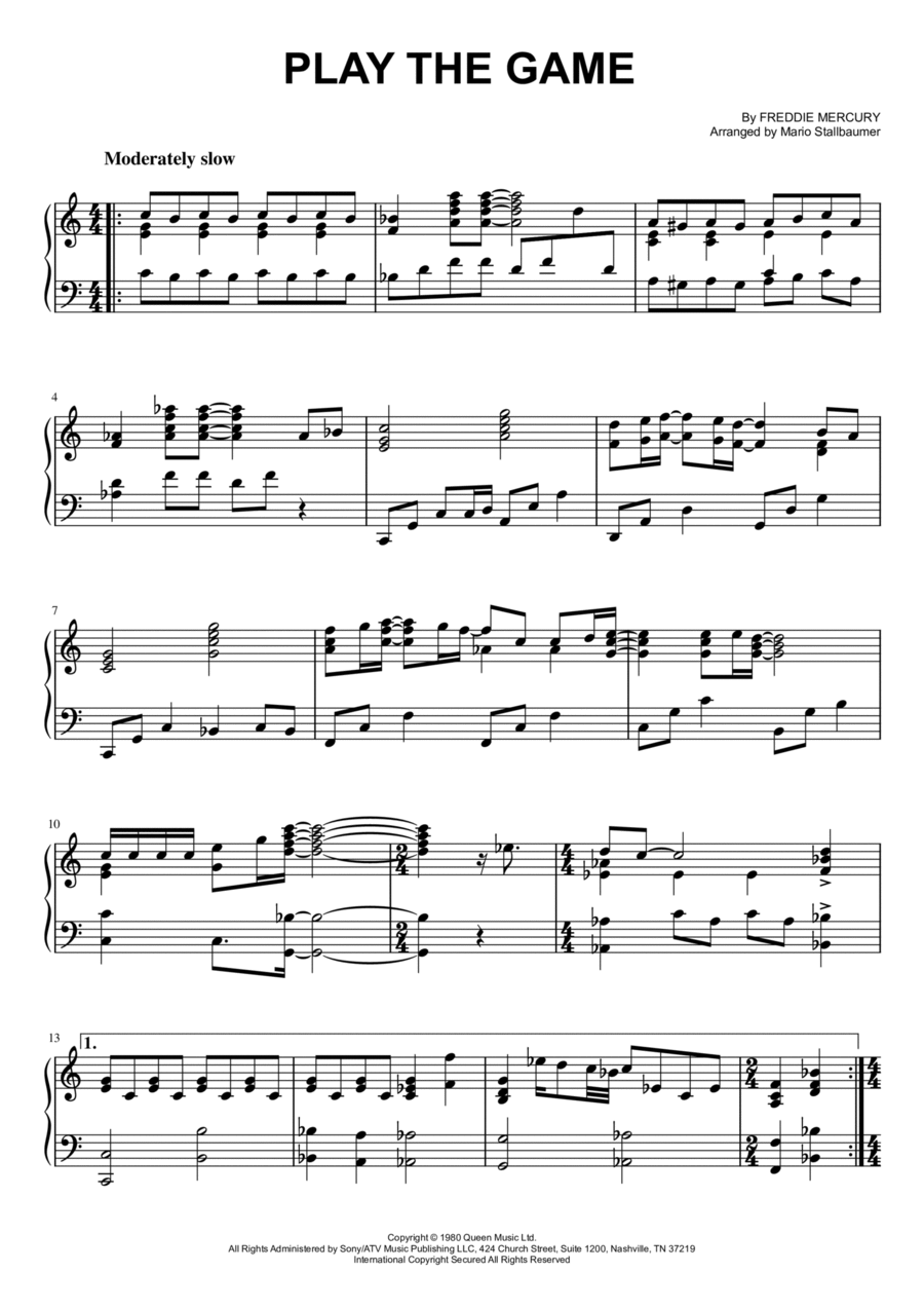 Play The Game Piano Solo scores gallery preview page 1