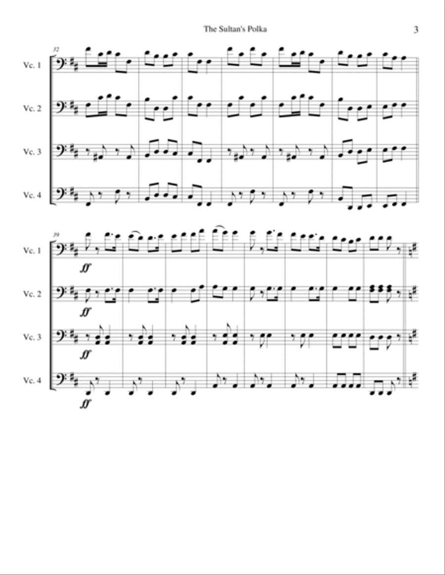 The Sultan's Polka for Cello Quartet Cello scores gallery preview page 3